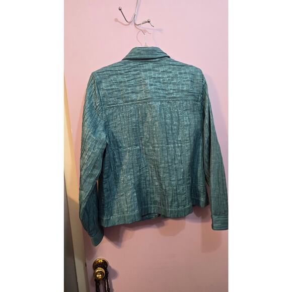 Appleseed's Women's Quilted Button Up Shiny Krinkle Blue Blazer Jacket Size 14 - Picture 2 of 8